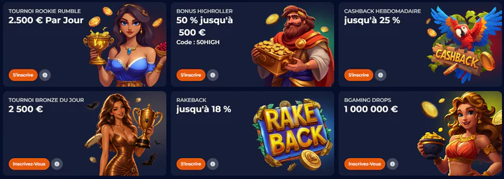Nine Casino promotions avec tournois, bonus Highroller, cashback hebdomadaire, rakeback et BGaming Drops
