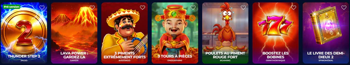 Nine Casino sélection de machines à sous avec Thunder Step 2, Lava Power, 3 Piments et Boostez les Bobines